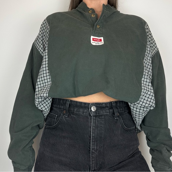 Carhartt Reworked Upcycled Western Country Lounge Cozy Green Flannel Shirt Top - Picture 2 of 3